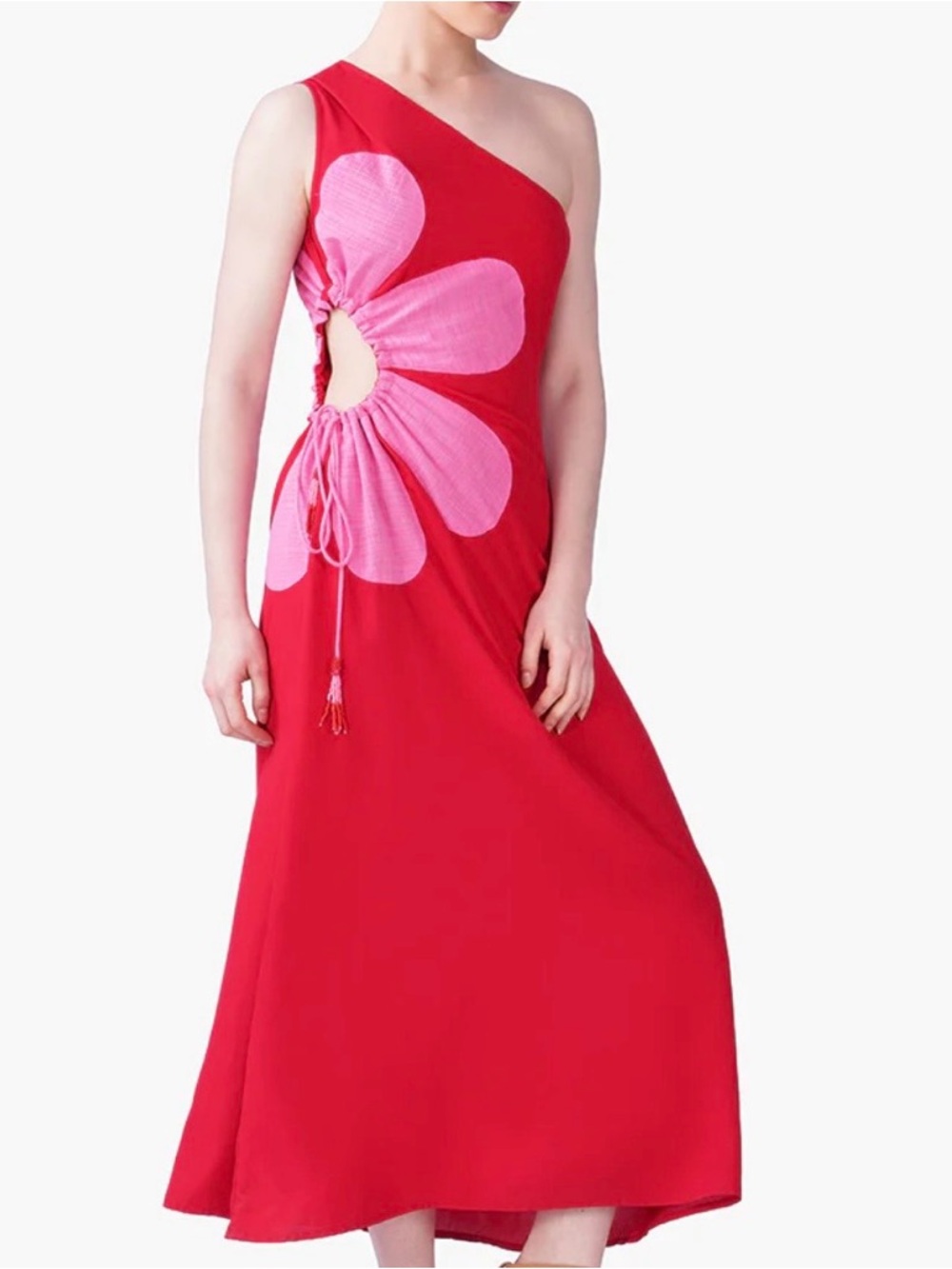 America & Beyond Red Cutout Maxi Dress with Pink Floral Accent - Picture 3 of 6